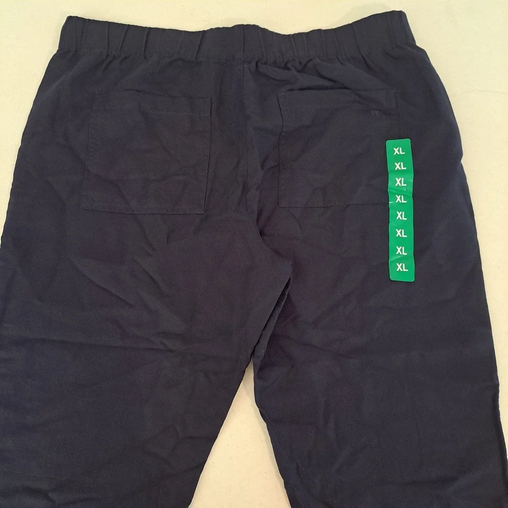 Banana Republic Womens Pants XL Navy Blue Elastic Waist Linen Blend 1858-252